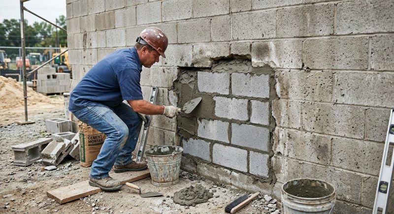 Cinder Block Wall Repair in Fenton, MI